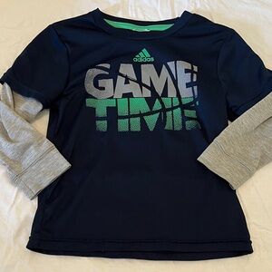 4T Adidas Kids Long Sleeve Tee in Navy and Gray